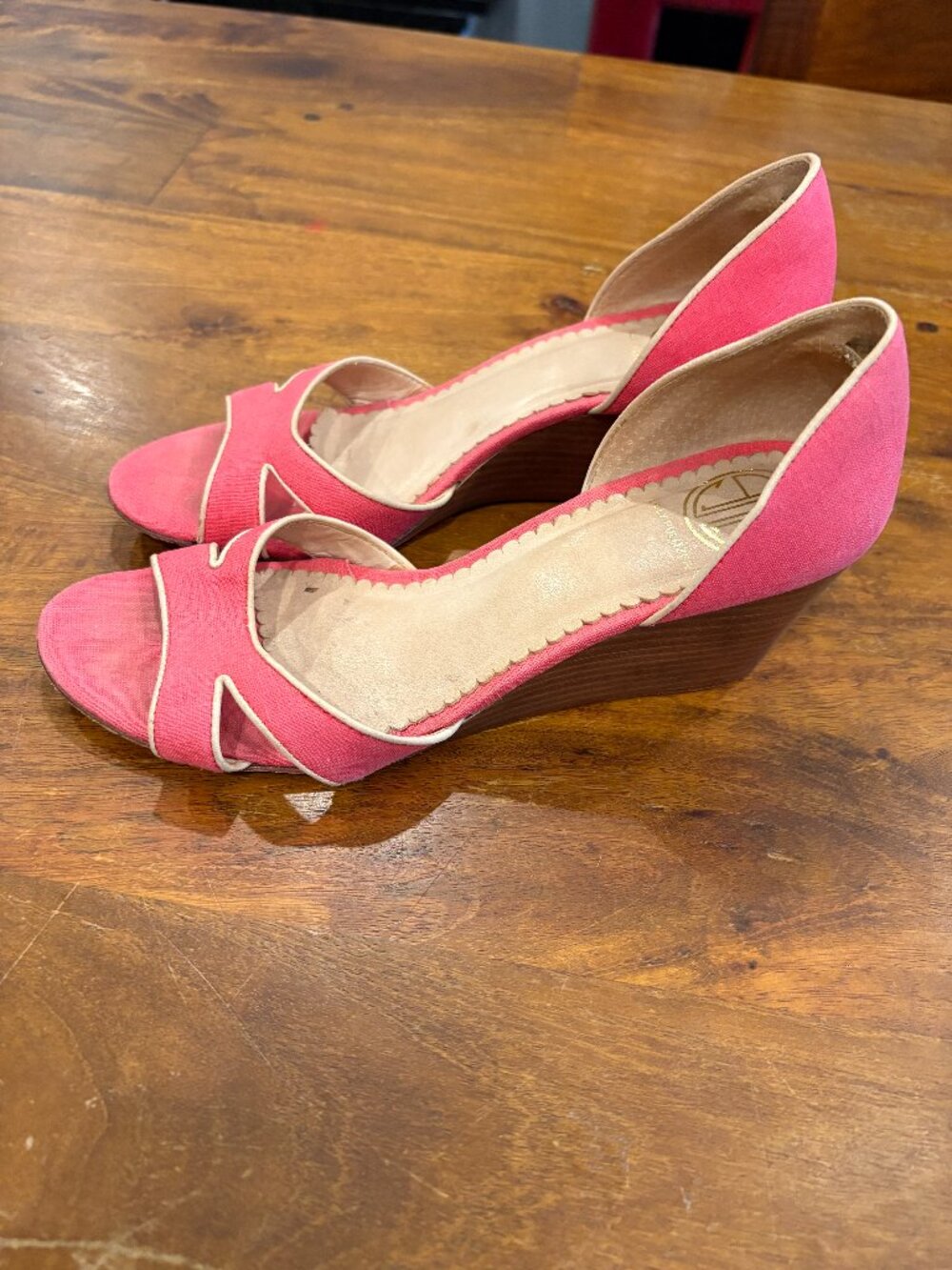 Lily Pulitzer Wedges Pink/cream piping, sz 7m